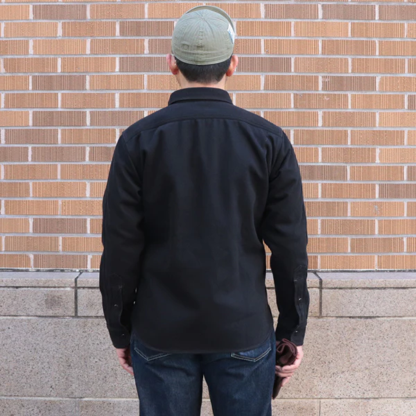 GEMSA WORK SHIRT / ORIGINAL COTTON HARD TWIST KERSEY / JET BLACK - Image 3