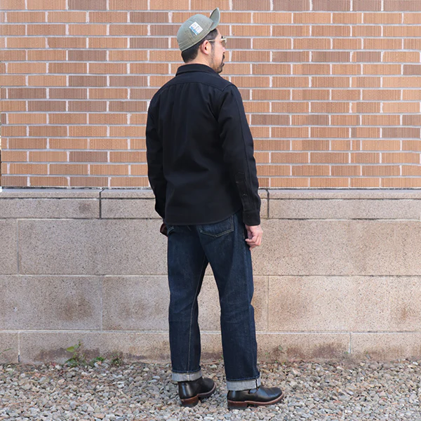 GEMSA WORK SHIRT / ORIGINAL COTTON HARD TWIST KERSEY / JET BLACK - Image 5