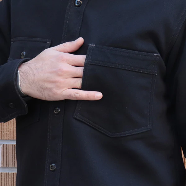 GEMSA WORK SHIRT / ORIGINAL COTTON HARD TWIST KERSEY / JET BLACK - Image 7