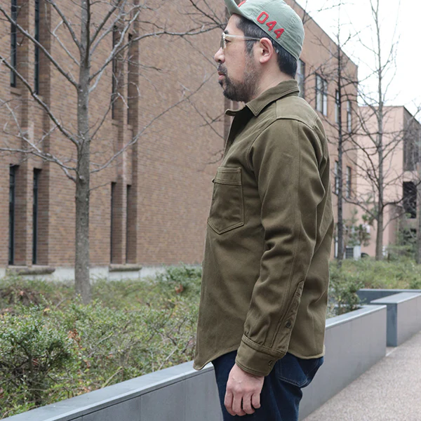 GEMSA WORK SHIRT / ORIGINAL COTTON HARD TWIST KERSEY / KHAKI OLIVE - Image 2