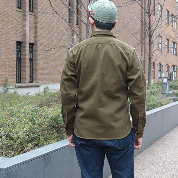 GEMSA WORK SHIRT / ORIGINAL COTTON HARD TWIST KERSEY / KHAKI OLIVE - Image 3