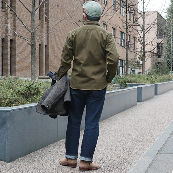GEMSA WORK SHIRT / ORIGINAL COTTON HARD TWIST KERSEY / KHAKI OLIVE - Image 5