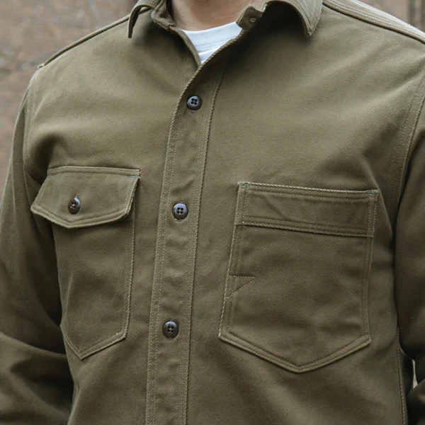 GEMSA WORK SHIRT / ORIGINAL COTTON HARD TWIST KERSEY / KHAKI OLIVE - Image 6
