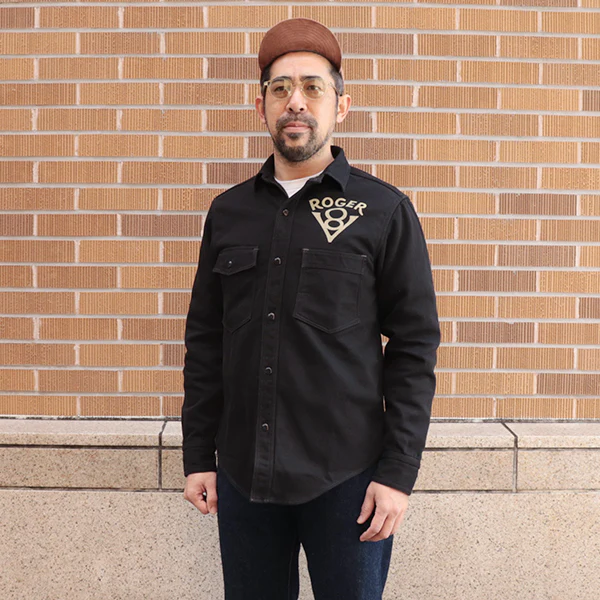 GEMSA WORK SHIRT / ROGER 8 / COTTON HARD TWIST KERSEY / JET BLACK - Image 2
