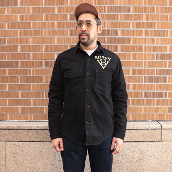 GEMSA WORK SHIRT / ROGER 8 / COTTON HARD TWIST KERSEY / JET BLACK - Image 3