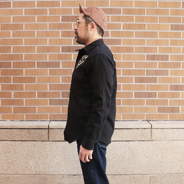 GEMSA WORK SHIRT / ROGER 8 / COTTON HARD TWIST KERSEY / JET BLACK - Image 4