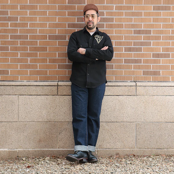 GEMSA WORK SHIRT / ROGER 8 / COTTON HARD TWIST KERSEY / JET BLACK - Image 5