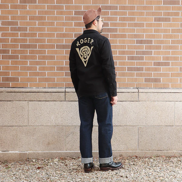 GEMSA WORK SHIRT / ROGER 8 / COTTON HARD TWIST KERSEY / JET BLACK - Image 6