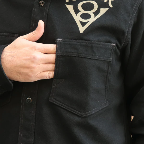 GEMSA WORK SHIRT / ROGER 8 / COTTON HARD TWIST KERSEY / JET BLACK - Image 9