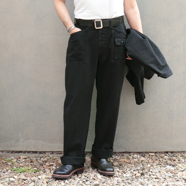 GRUNTS TROUSERS / YARN-DYED HERRINGBONE TWILL / YARN-DYED RUDE BLACK