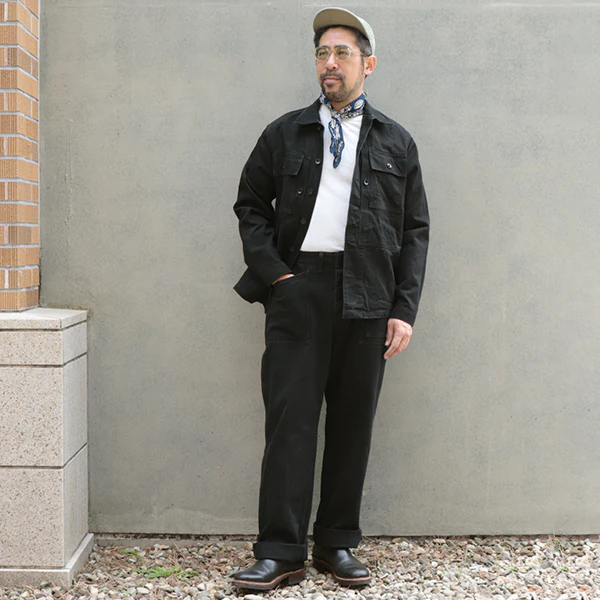 GRUNTS TROUSERS / YARN-DYED HERRINGBONE TWILL / YARN-DYED RUDE BLACK - Image 5