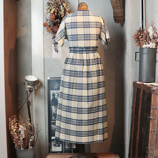 INDIAN CACHE COEUR DRESS CHECK / BLUE - Image 4