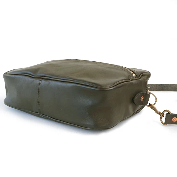 LEATHER WANDER SHOULDER BAG / OLIVE VINTAGE FINISH - Image 3