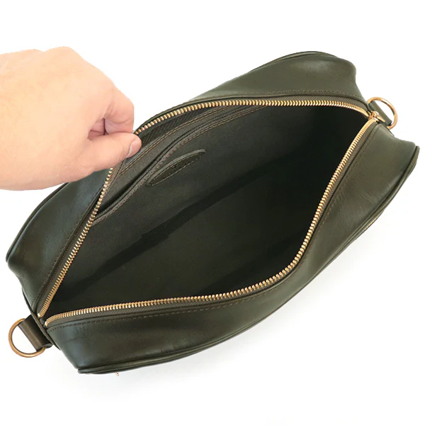 LEATHER WANDER SHOULDER BAG / OLIVE VINTAGE FINISH - Image 6