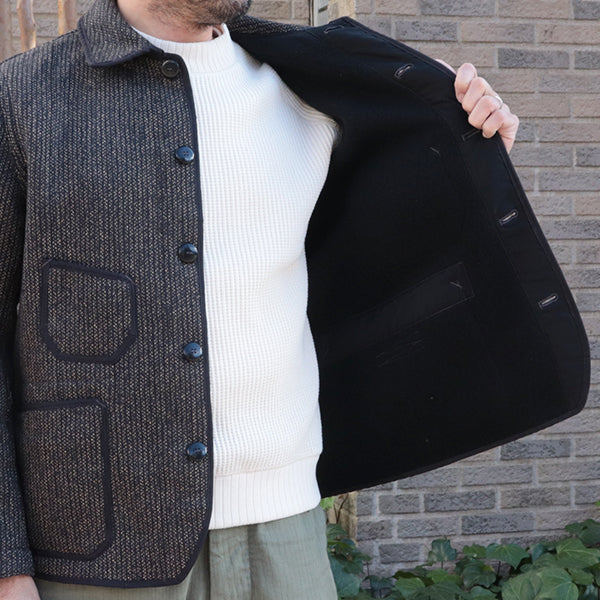 LONGSHOREMAN / WINTER WORKER JACKET / HIGH GAUGE MEDIUM WEIGHT BEACH CLOTH / GRAINED BLACK STRIPE × BLACK - Image 7