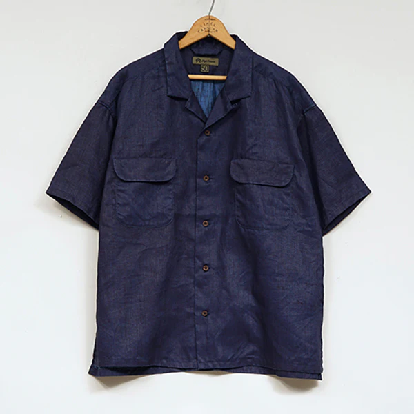 OPEN COLLAR SHIRT LINEN INDIGO / INDIGO - Image 2