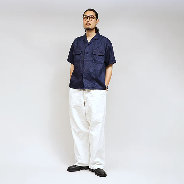 OPEN COLLAR SHIRT LINEN INDIGO / INDIGO - Image 9