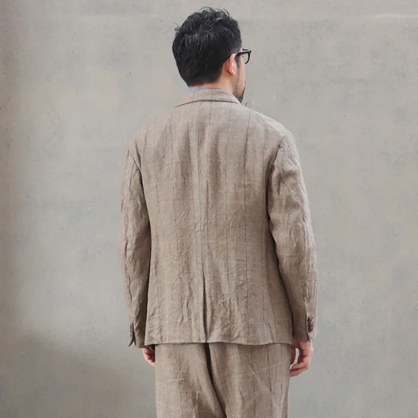 OX'ED SILVER / ENGINEER DB JACKET HEMP LINEN CHECK / GREEN - Image 12