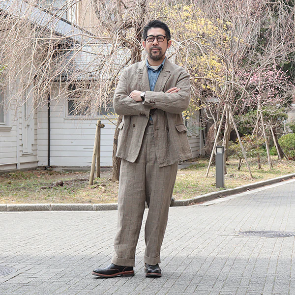 OX'ED SILVER / ENGINEER DB JACKET HEMP LINEN CHECK / GREEN - Image 14