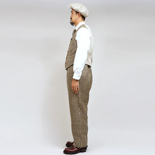 OX'ED SILVER / ENGINEER VEST HEMP LINEN CHECK / GREEN - Image 10