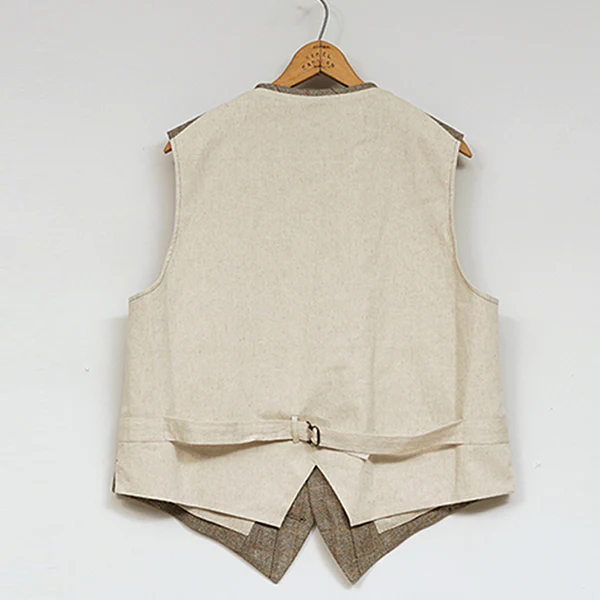OX'ED SILVER / ENGINEER VEST HEMP LINEN CHECK / GREEN - Image 3