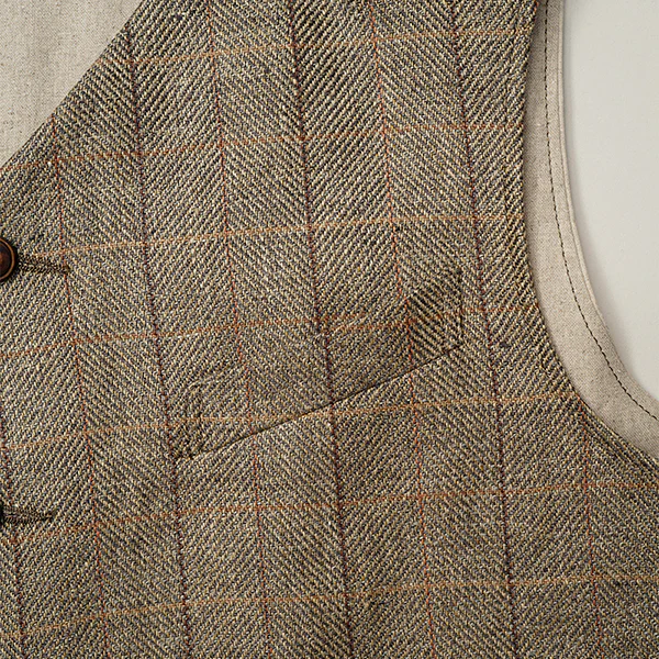 OX'ED SILVER / ENGINEER VEST HEMP LINEN CHECK / GREEN - Image 6