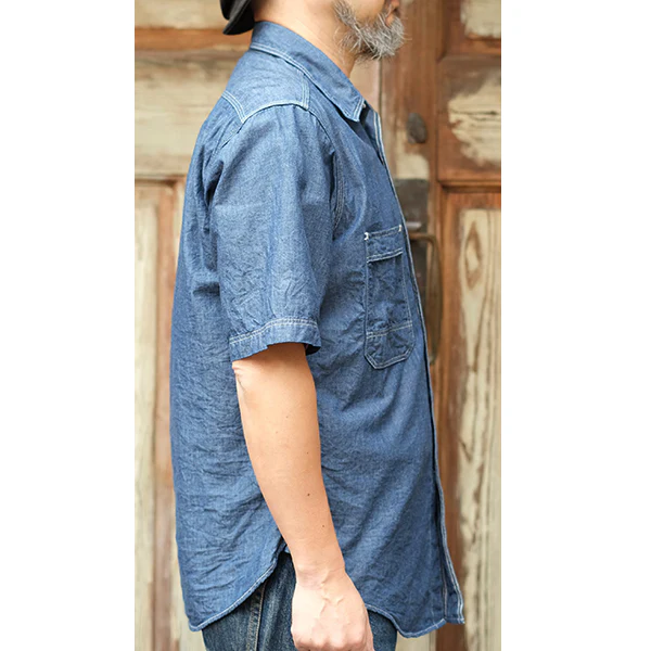 PEACE VALLEY SHORT SLEEVE SHIRT / 6oz INDIGO CHAMBRAY / INDIGO - Image 2