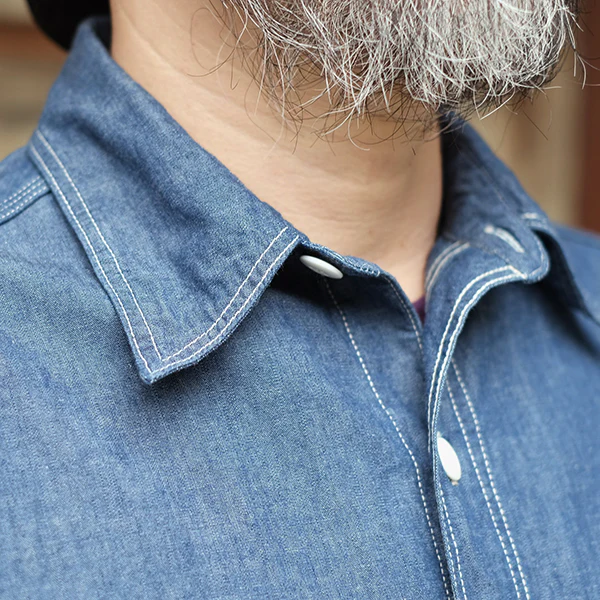 PEACE VALLEY SHORT SLEEVE SHIRT / 6oz INDIGO CHAMBRAY / INDIGO - Image 4