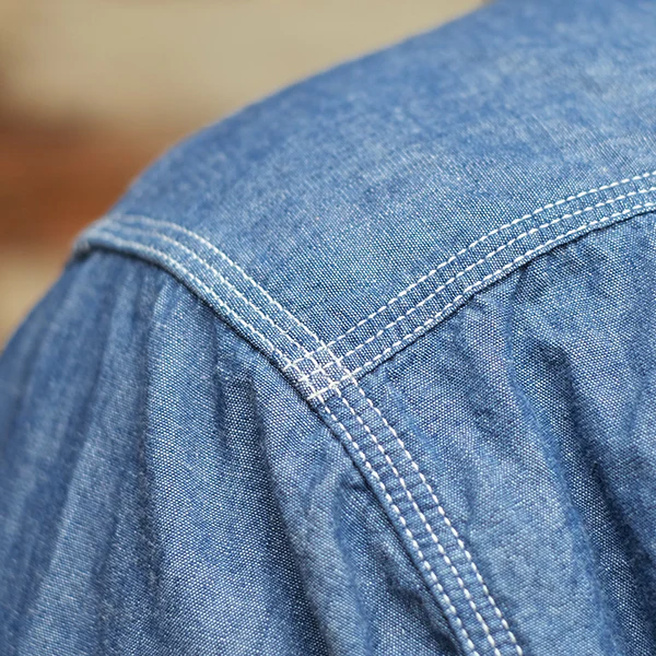 PEACE VALLEY SHORT SLEEVE SHIRT / 6oz INDIGO CHAMBRAY / INDIGO - Image 7