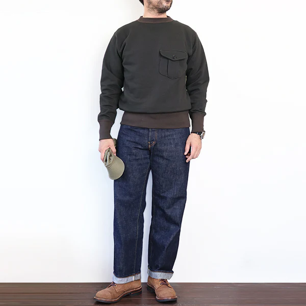 POCKET SWEAT SHIRT SET-IN SLEEVE / MEDIUM WEIGHT FLEECE / SOOT BLACK × CHARCOAL BLACK - Image 4