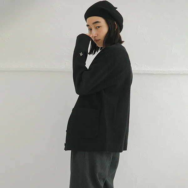 SALE / ARMY JERSEY MIX CARDIGAN / BLACK - Image 15