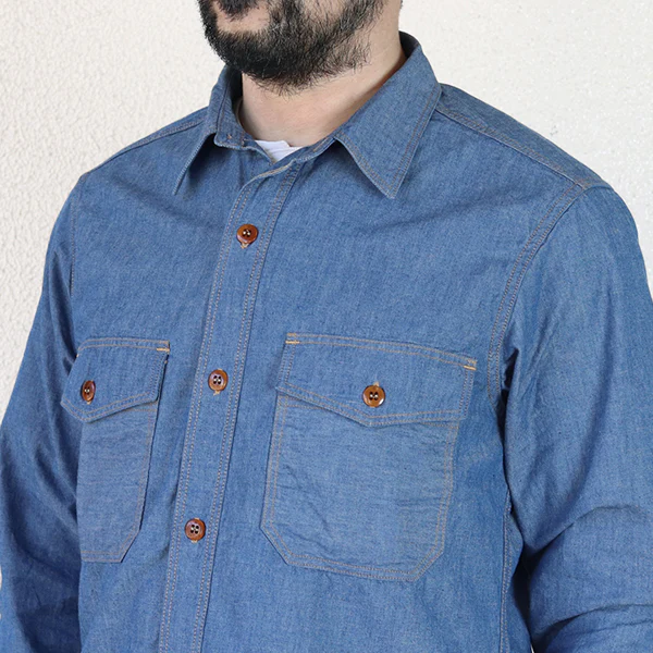SKID ROW WORK SHIRT / 1930 - 1940s WOODSMAN SHIRT / INDIGO CHAMBRAY - Image 6