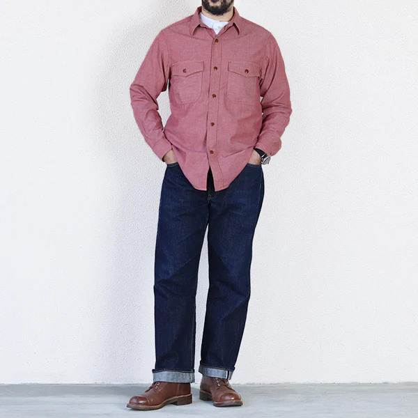 SKID ROW WORK SHIRT / 1930 - 1940s WOODSMAN SHIRT / RED CHAMBRAY - Image 5