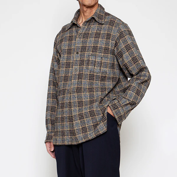 W.C.W SHIRT PULLOVER / CLO-MOR COTTON CHECK/ GRAY × BROWN