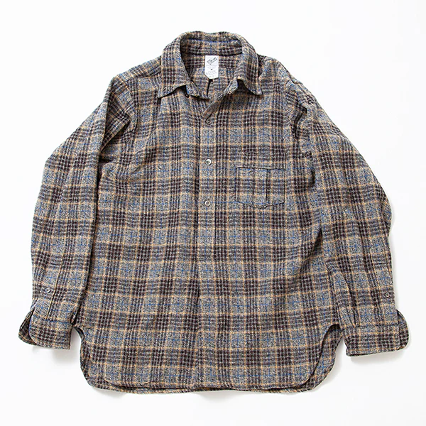 W.C.W SHIRT PULLOVER / CLO-MOR COTTON CHECK/ GRAY × BROWN - Image 2