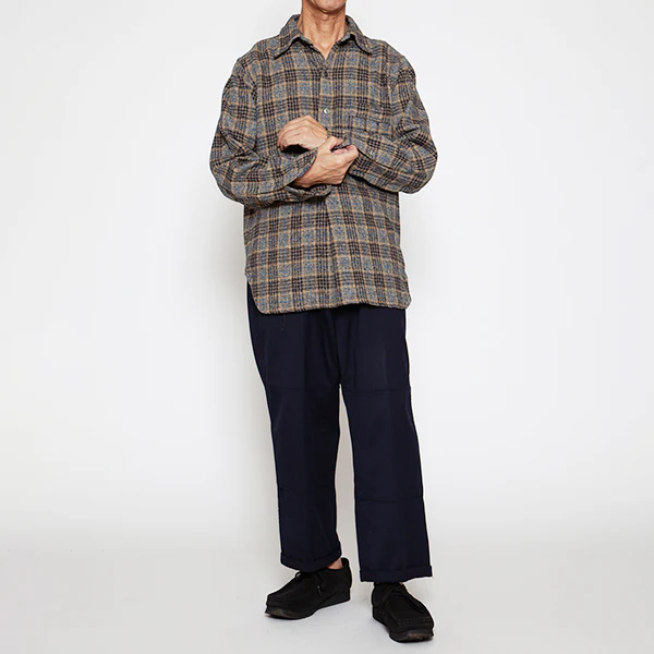 W.C.W SHIRT PULLOVER / CLO-MOR COTTON CHECK/ GRAY × BROWN - Image 7