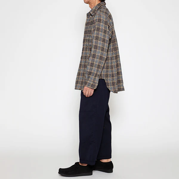W.C.W SHIRT PULLOVER / CLO-MOR COTTON CHECK/ GRAY × BROWN - Image 8