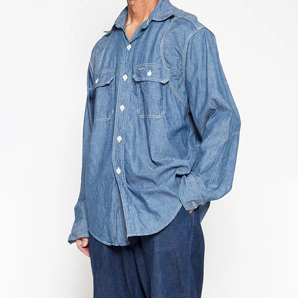 W-YOKE SHIRT / COTTON CHAMBRAY / BLUE - Image 10