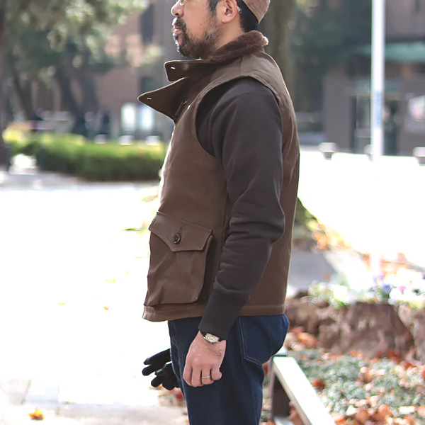 WINTER AVIATORS VEST / PLAIN MODEL / DARK RED BEIGE - Image 2